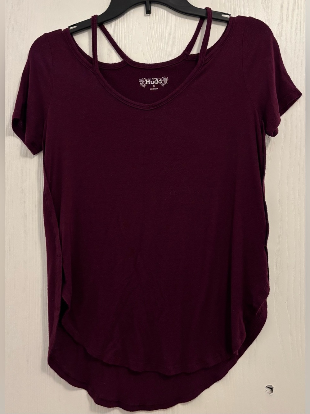 Mudd Burgundy Strappy Scoop Neck High Low Short Sleeve Top Womans Size Small